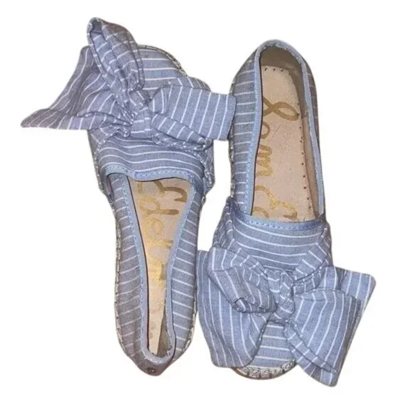 Sam Edelman Ciara Blue Stripe Bow Platform Espadrilles - Picture 2 of 10